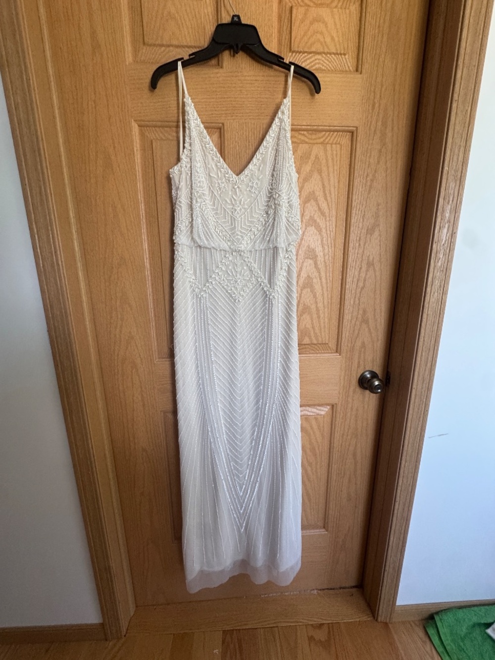 Adrianna Papell Ivory Beaded V-Neck Spaghetti Strap Wedding Dress